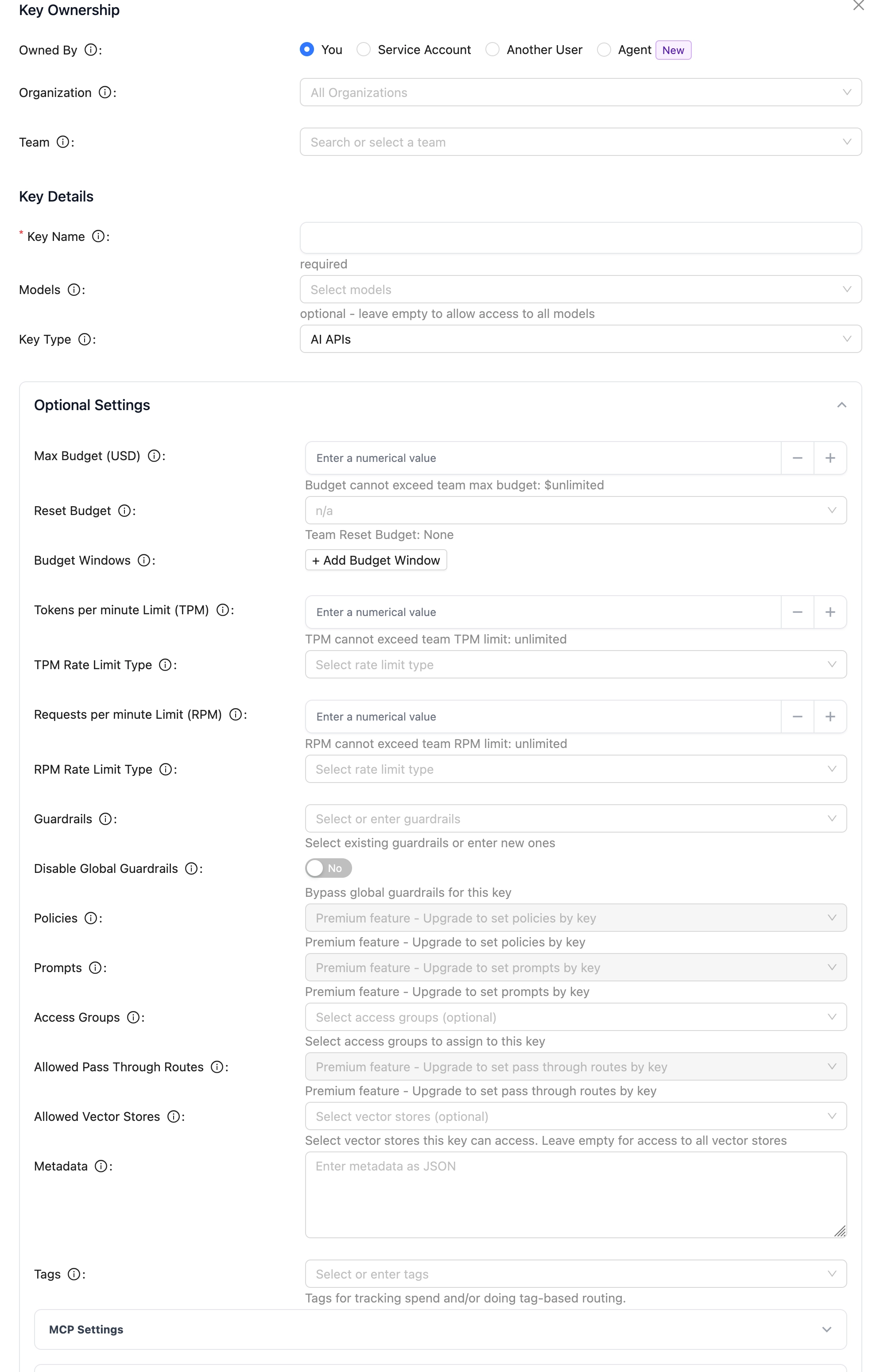 Virtual key configuration page