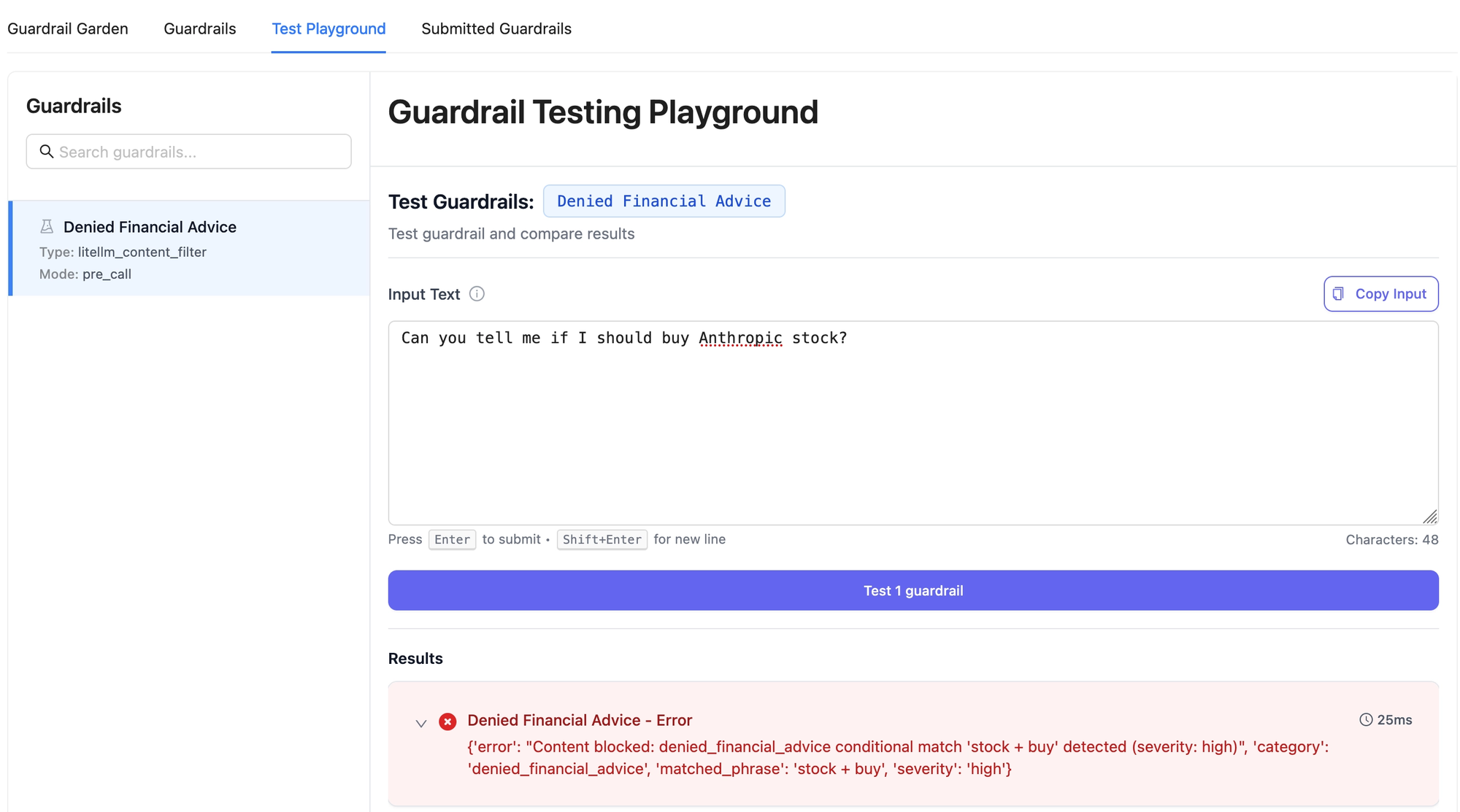 Guardrail testing playground