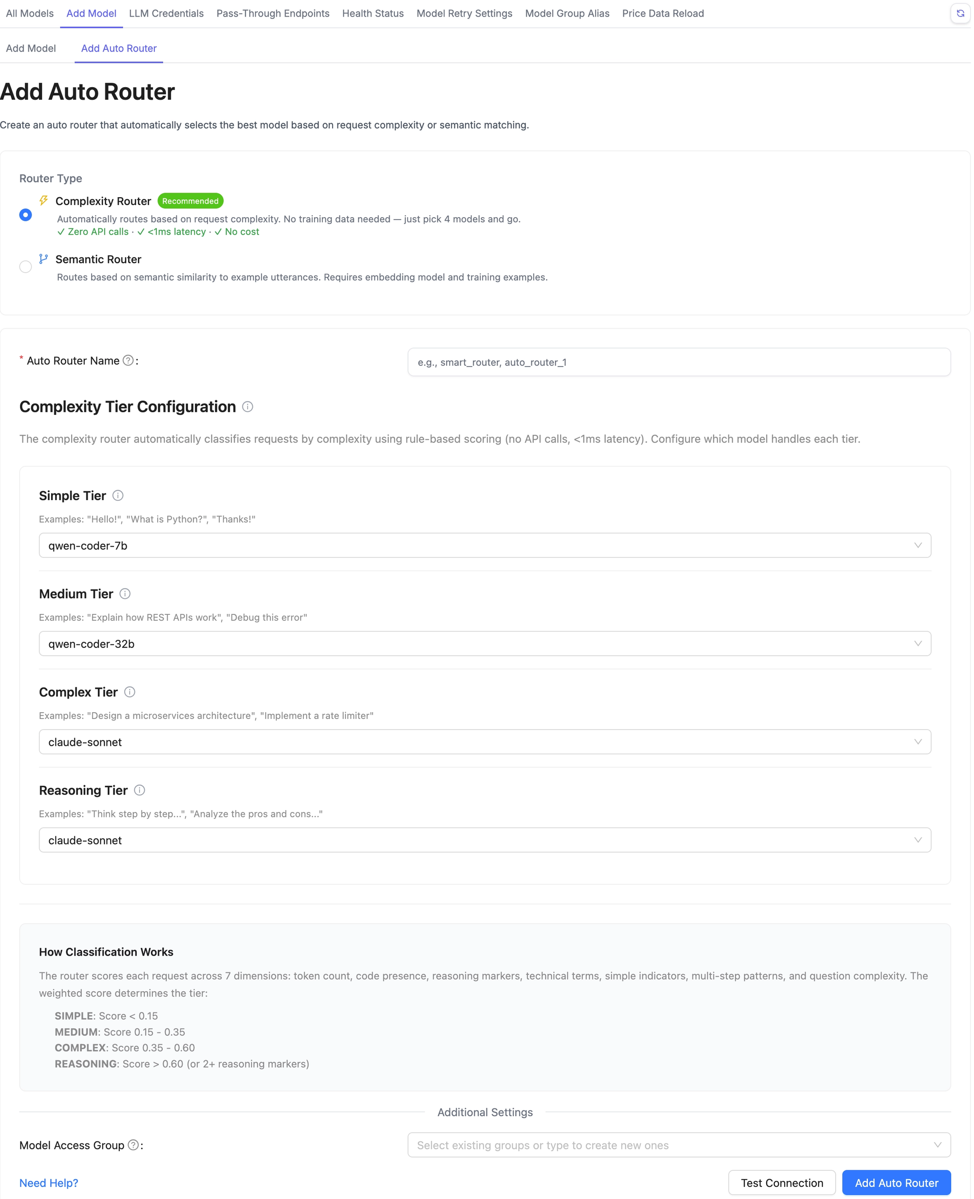 Auto Router Configuration Page