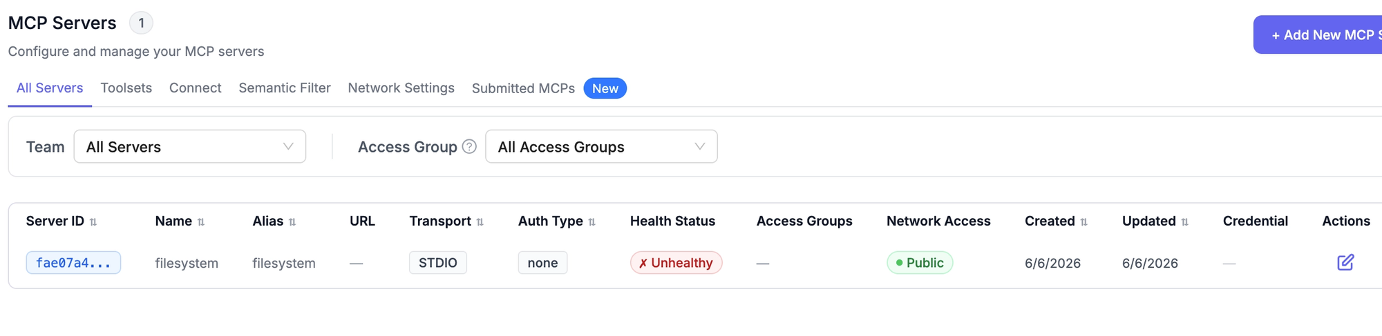 MCP registry page